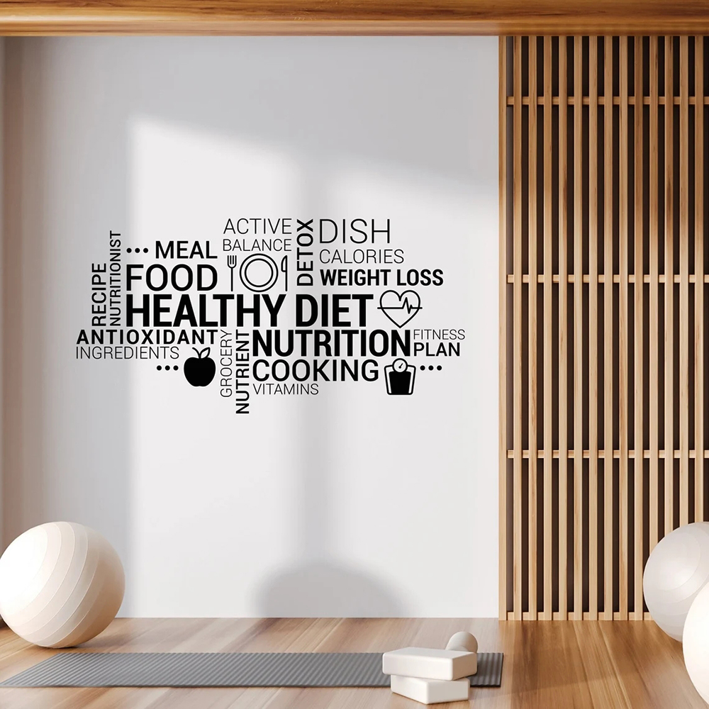 Nutrition Fitness And Health - สร้างแรงบันดาลใจการกินเพื่อสุขภาพไวนิล Wall Decal โภชนาการสุขภาพ IMotivational สติ๊กเกอร์ติดผนัง